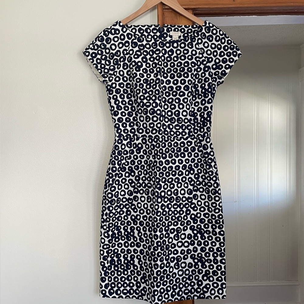 J Crew Elegant Navy and White Lined Dress sz 0